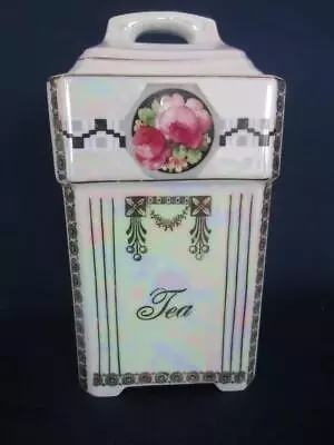 *Antique Lusterware Cannister TEA  Gilt Floral Iridescent  Germany Marked • $28