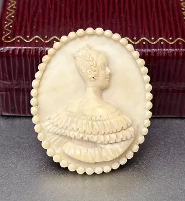 Vtg Carved Michaud Cameo Brooch High Relief Victorian Revival Beaded Edge • $119