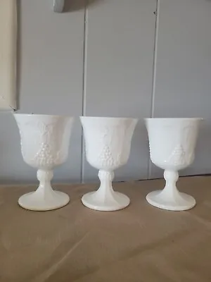 Milk Glass Wine Goblets INDIANA GLASS Set Of 3 • $30.89