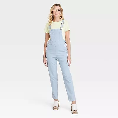 Women's Denim Boyfriend Overalls - Universal Thread Light Blue Striped 8 • $21.99