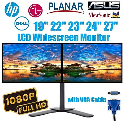 Dual HP DELL Palanar 19  22  23  24  27   LCD Widescreen Monitor 1920x1080 W/VGA • $45.99