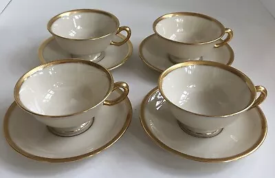 Vintage Lenox Tuxedo Bone China Footed Cup & Saucer Set Of Four Gold Back Stamp • $32