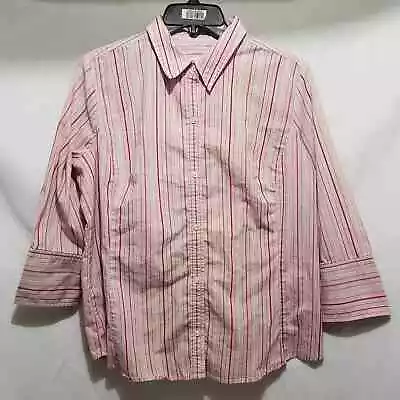 Merona Shades Of Pink Long Sleeve Vertical Striped Casual Button Down (16W) • $6