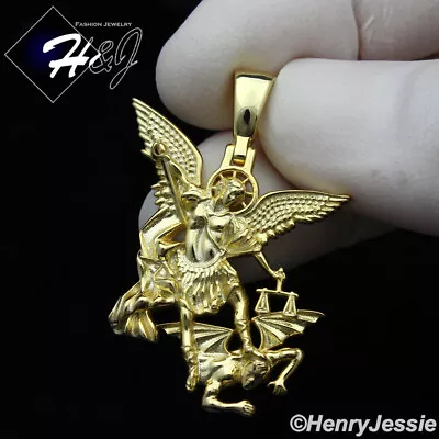 Men 925 Sterling Silver Plain St Michael The Archangel Gold Plated Pendant*gp327 • $29.99