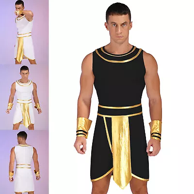 Mens Egyptian Costume Cosplay Dress With Cuffs Contrast Color Halloween Outfit • £7.80