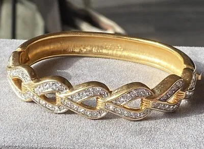 Vintage SWAROVSKI Crystal Hinged Cuff Bracelet Gold Tone Signed S.A.L.! • $50