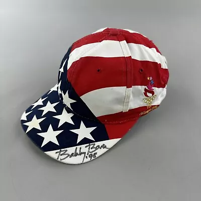 VTG Olympics Hat Cap Men Hanes USA Stars Stripes United States 90s Torch Signed • $14.36