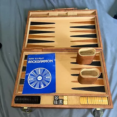 Vintage Backgammon Game In Leather Like Case With Handle Game Incomplete • $18.95