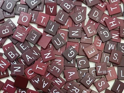 Wood Scrabble Tiles Maroon Burgundy WHITE Letters Sold Individual / Separately • $0.99