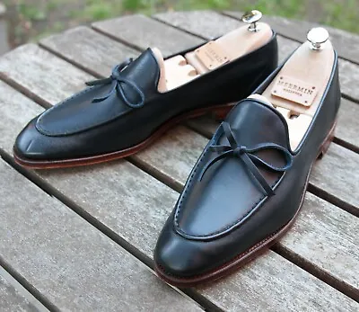 Meermin Mallorca Navy Soft Calf Leather String Loafer Shoes UK 10 EU 44 • $250