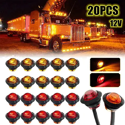20X 3/4  12V Marker LIGHTS LED Bullet Amber Red Truck Trailer RV Round Side Lamp • $93.99