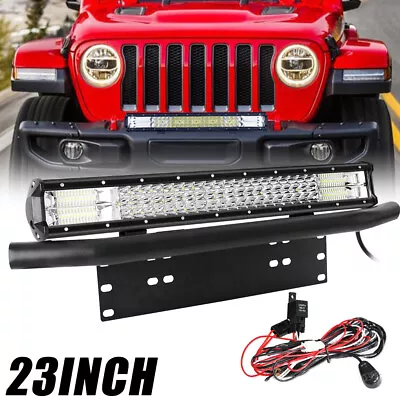 Offroad 23Inch Led Light Bar Combo 22  + Silver Number Plate Frame Bull Bar AU • $89.95