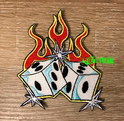 DICE & FLAMES PATCH Gambler Tattoo Art Vintage Biker Rocker Vest Patches • $5.99