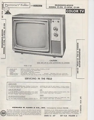 1967 Delmonico Nivico Ct-195 197ea Television Service Manual Photofact Schematic • $10.99