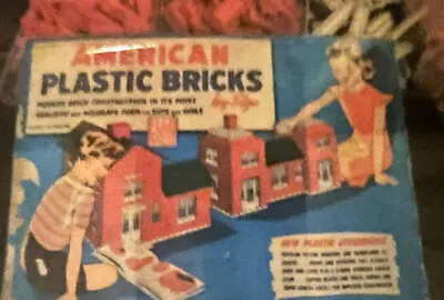 LOT Of 100 Halsam American Plastic Building Bricks Toys VINTAGE In Red & White • $20