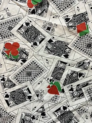 $56 • Buy Vintage Playing Card Cotton Fabric 4.5 Yds Poker Queen King Jack Diamond Heart