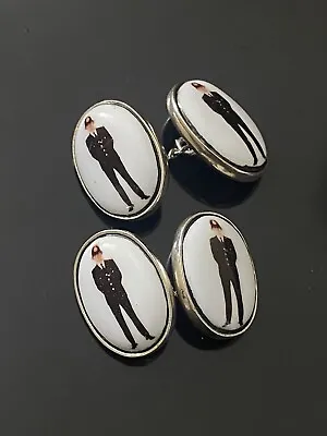 Vintage English Sterling Silver Enamel Painted Cufflinks • $45