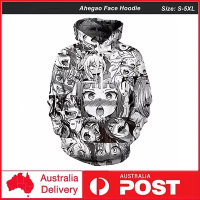 Mens Womens Ahegao Face Hoodie Hentai Manga Sweatshirt 3D Printed Pullover Hood • $30.99