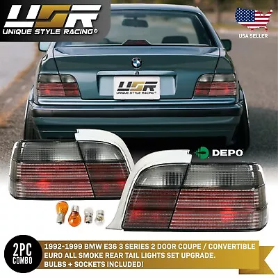 USA Ship UNIQUE Euro Smoke Grey Clear Tail Light For BMW E36 2D Coupe/Cabrio M3 • $161.94