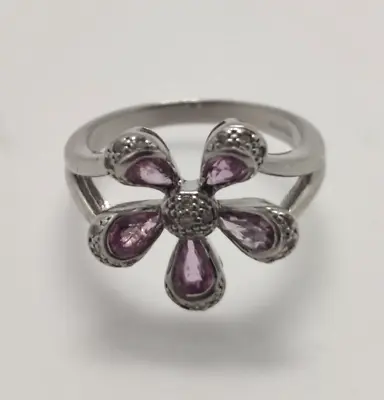 9ct Gold Ring Pink Sapphire & Diamonds Flower Shape UK Ring Size O - 9ct White • $604.45