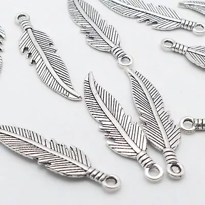 10 Tibetan Silver Tone Feather Charms Metal Feather Jewellery Making Pendants • £3.20