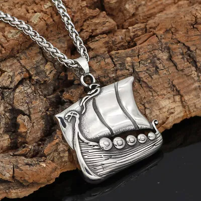 Men's Stainless Steel Norse Viking Pirate Boat/Ship Pendant Necklace Amulet Gift • $8.99