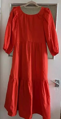 John Lewis Kin Tiered Cotton Poplin Midi Dress In Mandarin Colour Size UK6 • £20