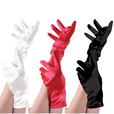 £7.04 • Buy Ladies Short Wrist Gloves Smooth Satin For Party Dress Prom Evening Wedding