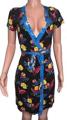 Diane Von Furstenberg Wrap Tie Floral Silk Short Dress Sz 4 Summer Resort Party • $36