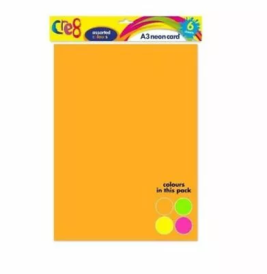 Cre8 A3 Neon Card Size 200gsm Mixed Colours 6shts UK • £6.50