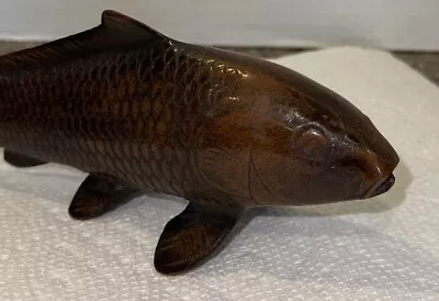 Vintage Cast Metal Dark Copper Plate Japanese Carp Fish Sculpture Figurine 9” • $79