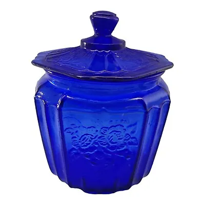 Vintage Anchor Hocking Mayfair Open Rose Cobalt Blue Cookie Jar Depression Glass • $35.98