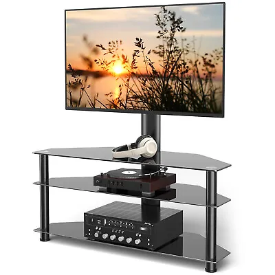 Swivel Corner Floor TV Stand With Mount For Most 46-75 In Tempered Glass Shelves • $99.99