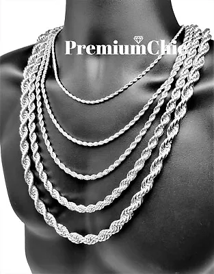 $9.99 • Buy Rope Chain Necklace 3mm To 10mm 16  To 30  14K Gold Plated Mens Hip Hop Jewelry