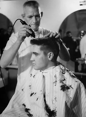 Elvis Presley Army Haircut Black And White 8x10 Picture Celebrity Print • $4