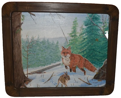 R. T. Heitz  Fox Hunting Rabbit  Original Oil Painting Framed • £82.79