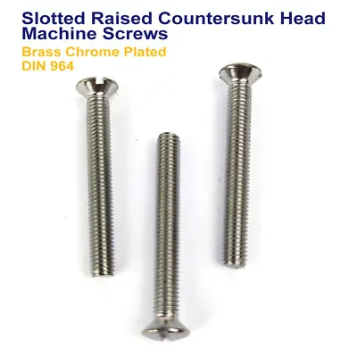 M5 X 12mm SLOTTED RAISED COUNTERSUNK MACHINE SCREWS CHROME PLATED DIN 964 • £2.59