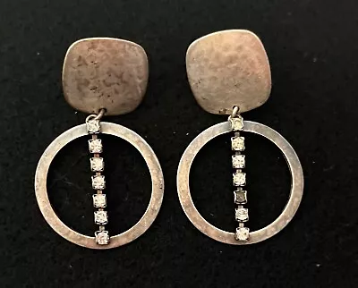 Marjorie Baer MB SF Modernist Disc Rhineston Dangle ClipOn Earrings Silver Retro • $35.99