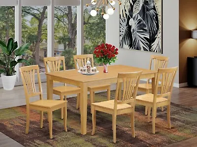 7pc Capri Dinette Kitchen Dining Table + 6 Avon Wood Seat Chairs In Light Oak • $730