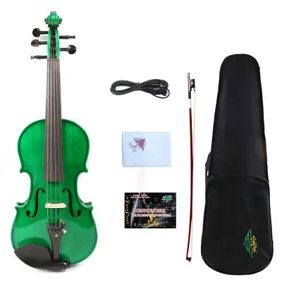5string 4/4 Electric Violin Spruce Maple Handmade Nice Tone Free Case Green • $165