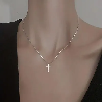 Minimalist Style Silver Cross Silver Plated Pendant Necklace Women Fashion Gift • $12.98