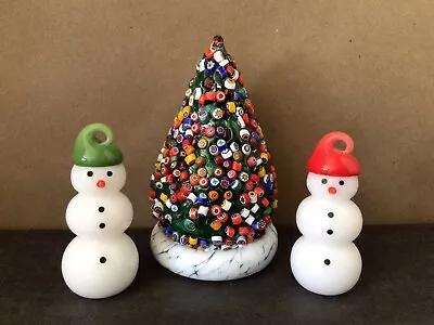 Vitrix Hot Glass Glass Studio Murrini Christmas Tree (2) Snowman Ornament Signed • $149