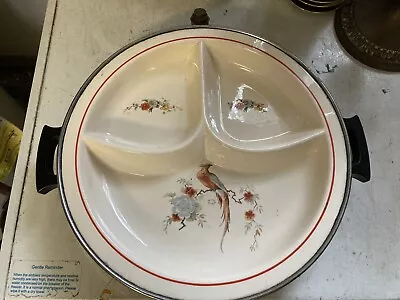 ANTIQUE 13” CERAMIC CHILDRENS BABY WARMING PLATES DISHES Art Deco Phoenix Bird • £21.81