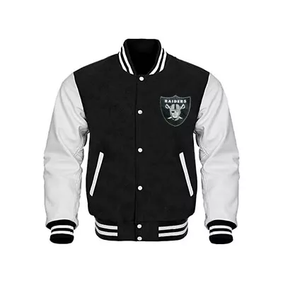 Letterman NFL Oakland Las Vegas Raiders Wool Varsity Jacket With Leather Sleeves • $126.99