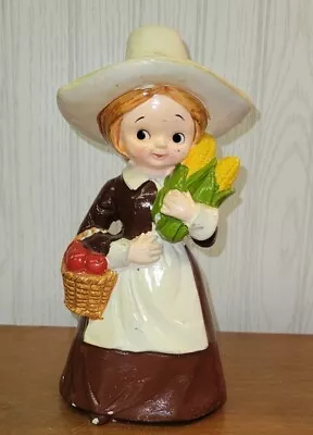 VINTAGE RB Japan Pilgrim Lady Corn Basket Figurine Giving Thanks ThanksgivingDec • $5