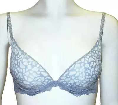 34D Push Up Memory Foam Bra Underwired Extreme V Plunge Light Blue M&S • £11.69