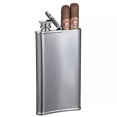 Visol Edian Stainless Steel 4 Oz Flask With Built-in Cigar Silver • $21.27