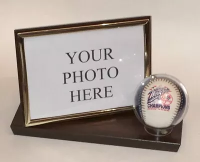 Baseball And 4X6 Photo Display Case - Cherry Finish Wood Base • $49.29