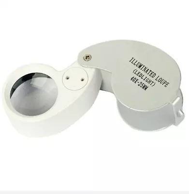 40X Magnifying Loupe Jewelry Eye Glass Magnifier 2LED Light Jewelers Loop Pocket • £7.19