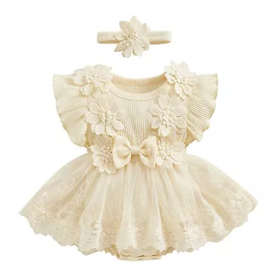 Baby Girls Jumpsuit Occasion Romper Lace Dress Daily Wearing Gowns Holiday • £7.59